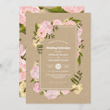 Blush Pink Peonies Kraft Paper Rustic Wedding
