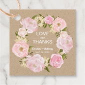 Blush Pink Peonies Kraft Paper Weddenschap Harteli Bedankjes Labels (Voorkant)