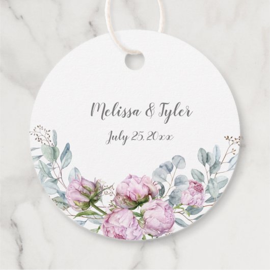 Blush Pink Peonies Sage Greenery Wedding | Bedankjes Labels (Achterkant)