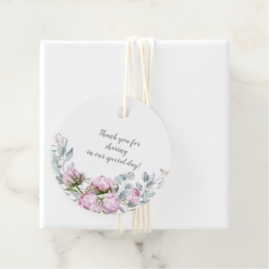 Blush Pink Peonies Sage Greenery Wedding | Bedankjes Labels (In situ)