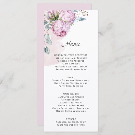 Blush Pink Peonies Sage Greenery Wedding Menu (Voorkant / Achterkant)