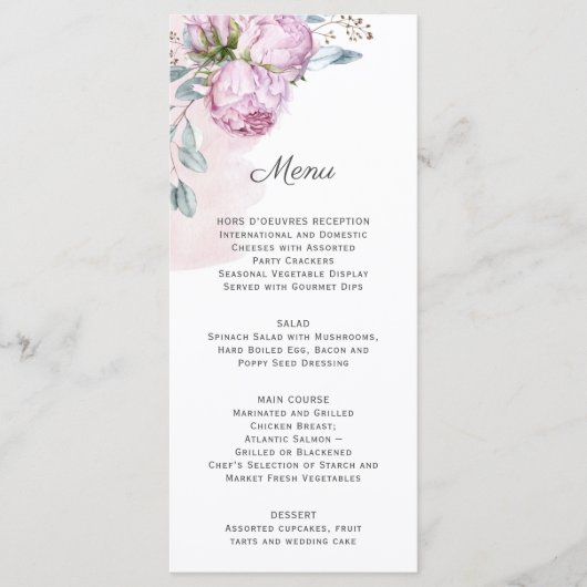 Blush Pink Peonies Sage Greenery Wedding Menu (Voorkant)
