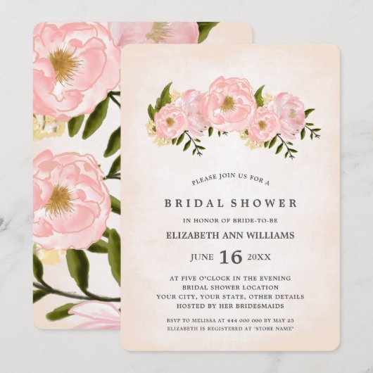 Blush Pink Peonies Vrijgezellenfeest Kaart (Voorkant / Achterkant)