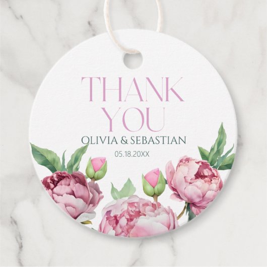 Blush Pink Peonies Waterverf Dank u Bedankjes Labels (Voorkant)