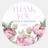 Blush Pink Peonies Waterverf Dank u Ronde Sticker (Voorkant)
