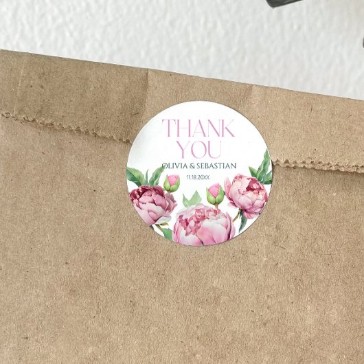 Blush Pink Peonies Waterverf Dank u Ronde Sticker
