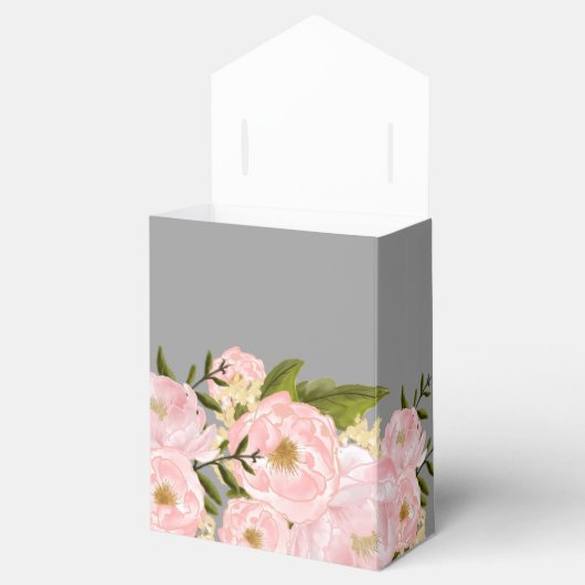Blush Pink Peonies Waterverf Gray Weddenschap Bedankdoosjes (Geopend)