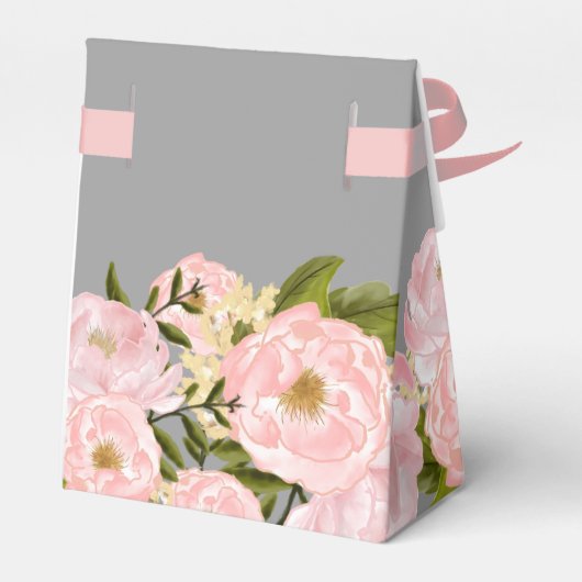 Blush Pink Peonies Waterverf Gray Weddenschap Bedankdoosjes (Achterkant)