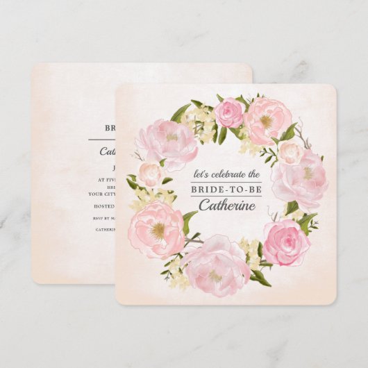 Blush Pink Peonies Waterverf Vrijgezellenfeest Kaart (Voorkant / Achterkant)