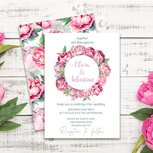 Blush Pink Peonies Waterverf Weddenschap Kaart