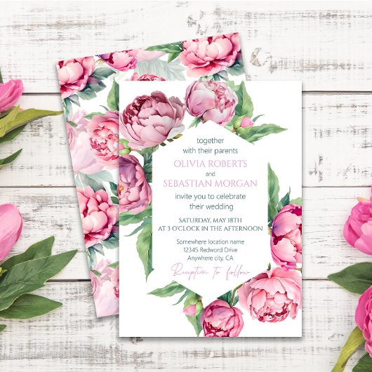 Blush Pink Peonies Waterverf Weddenschap Kaart