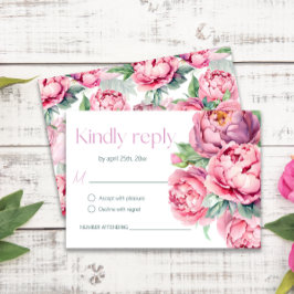 Blush Pink Peonies Waterverf Weddenschap RSVP Kaartje