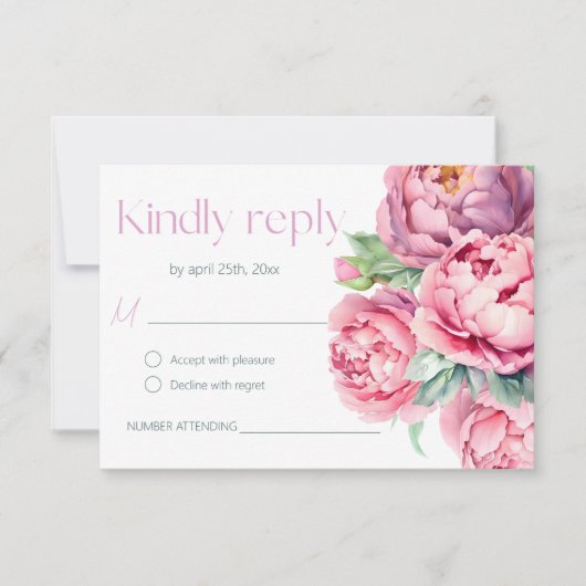 Blush Pink Peonies Waterverf Weddenschap RSVP Kaartje (Voorkant)