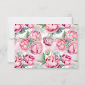 Blush Pink Peonies Waterverf Weddenschap RSVP Kaartje (Achterkant)
