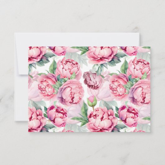 Blush Pink Peonies Waterverf Weddenschap RSVP Kaartje (Achterkant)
