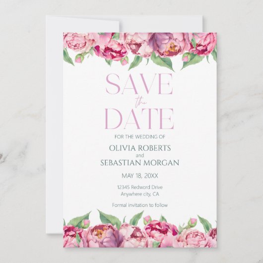Blush Pink Peonies Waterverf Weddenschap Save The Date (Voorkant)