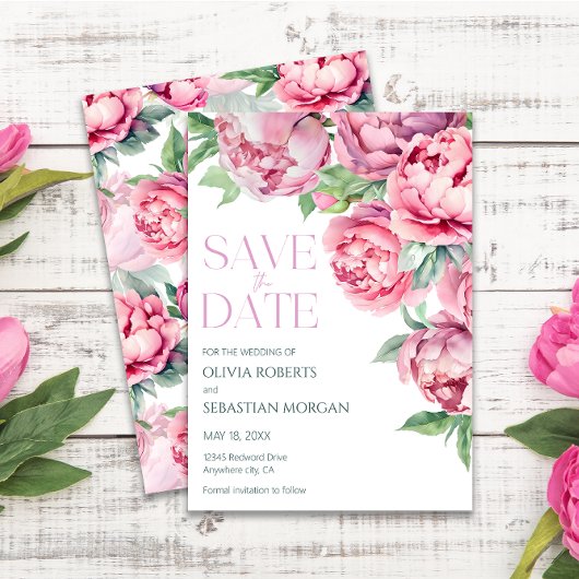 Blush Pink Peonies Waterverf Weddenschap Save The Date