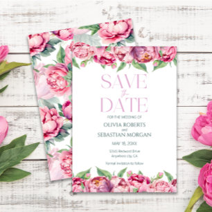 Blush Pink Peonies Waterverf Weddenschap Save The Date