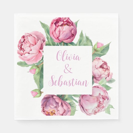 Blush Pink Peonies Waterverf Weddenschap Servet (Voorkant)