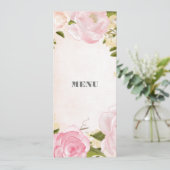 Blush Pink Peonies Waterverf Wedding Menu Kaart (Staand voorkant)