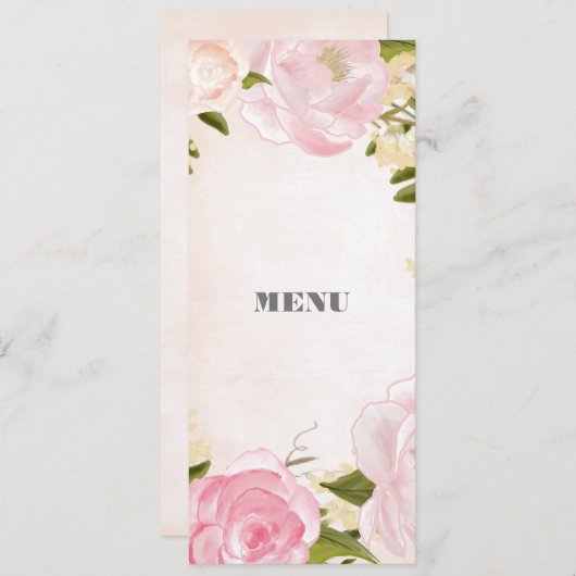Blush Pink Peonies Waterverf Wedding Menu Kaart (Voorkant / Achterkant)