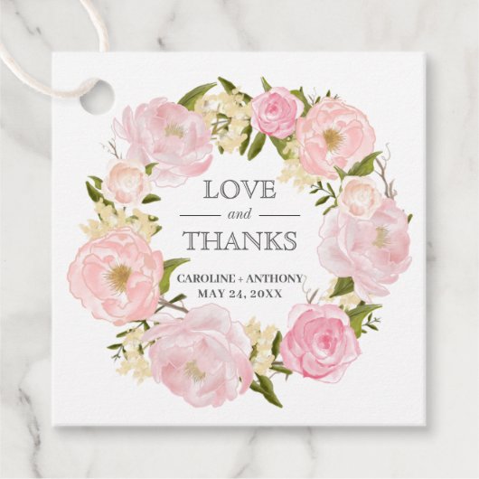Blush Pink Peonies Weddenschap Bedankt Bedankjes Labels (Voorkant)