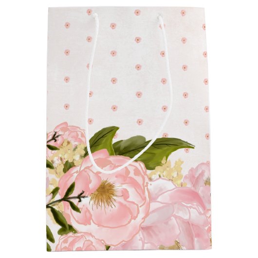 Blush Pink Peonies Weddenschap Favor Bags Medium Cadeauzakje (Voorkant)