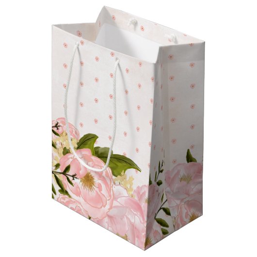 Blush Pink Peonies Weddenschap Favor Bags Medium Cadeauzakje (Voorkant Gekanteld)