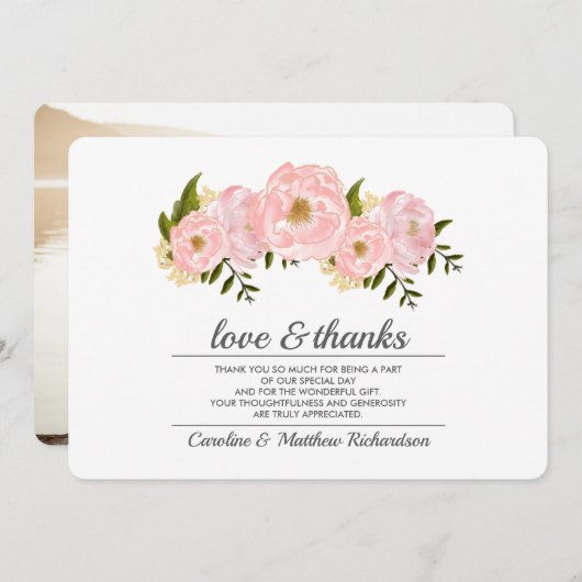 Blush Pink Peonies Weddenschap Hartelijk dank Bedankkaart (Voorkant / Achterkant)