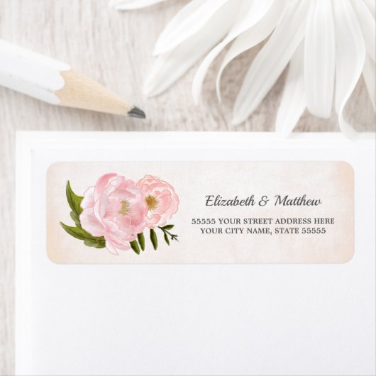 Blush Pink Peonies Wedding Return Address Labels (Insitu)