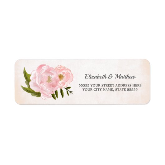 Blush Pink Peonies Wedding Return Address Labels (Voorkant)