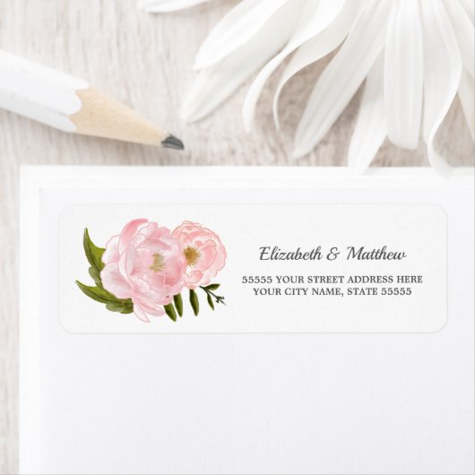 Blush Pink Peonies Wedding Return Address Labels (Insitu)