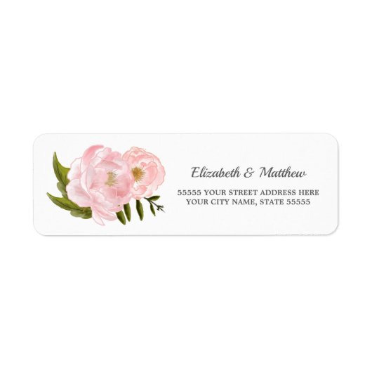 Blush Pink Peonies Wedding Return Address Labels (Voorkant)