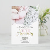 Blush Pink Peony 50th Wedding Anniversary Kaart (Staand voorkant)