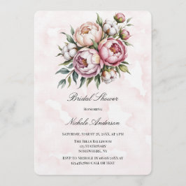 Blush Pink Peony and Cotton Bridal Shower Kaart