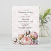 Blush Pink Peony and Cotton Bridesmaids Luncheon Kaart (Staand voorkant)