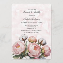 Blush Pink Peony and Cotton Brunch & Bubbly Kaart