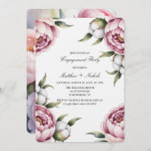 Blush Pink Peony and Cotton Engagement Party Kaart (Voorkant / Achterkant)