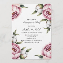Blush Pink Peony and Cotton Engagement Party Kaart
