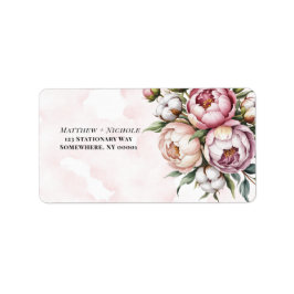 Blush Pink Peony and Cotton Wedding Address Etiket