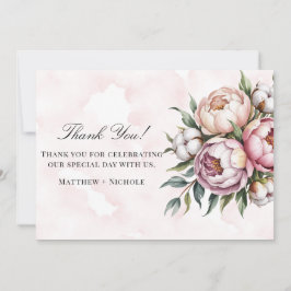 Blush Pink Peony and Cotton Wedding Bedankkaart
