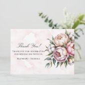 Blush Pink Peony and Cotton Wedding Bedankkaart (Staand voorkant)