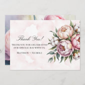 Blush Pink Peony and Cotton Wedding Bedankkaart (Voorkant / Achterkant)
