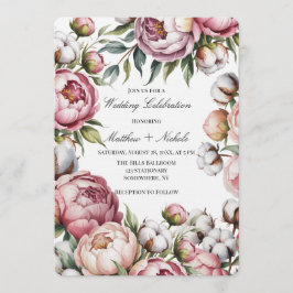 Blush Pink Peony and Cotton Wedding Celebration Kaart