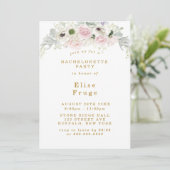 Blush Pink Peony Anemone Gold Bachelorette Party Kaart (Staand voorkant)