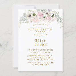 Blush Pink Peony Anemone Gold Bachelorette Party Kaart