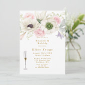 Blush Pink Peony Anemone Gold Brunch & Bubble Kaart (Staand voorkant)