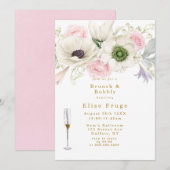 Blush Pink Peony Anemone Gold Brunch & Bubble Kaart (Voorkant / Achterkant)