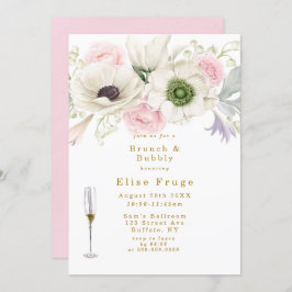 Blush Pink Peony Anemone Gold Brunch & Bubble Kaart