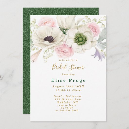 Blush Pink Peony Anemone Gold Vrijgezellenfeest Kaart (Voorkant / Achterkant)